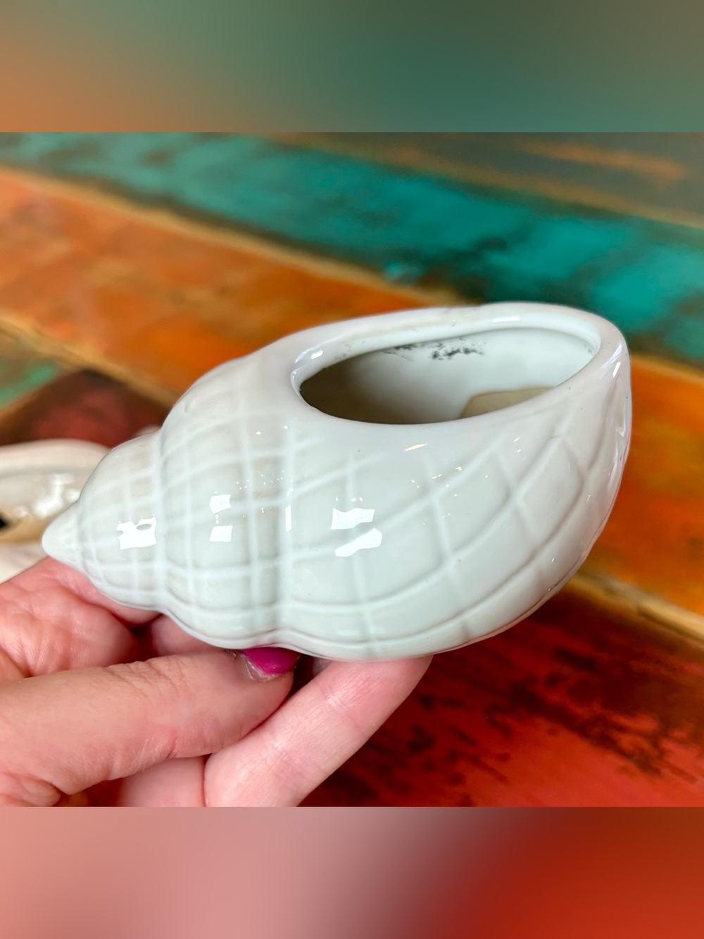 Vintage Pier 1 White Ceramic Seashell Planter Trio Set of 3 Conch Nautilus - Picture 10 of 13